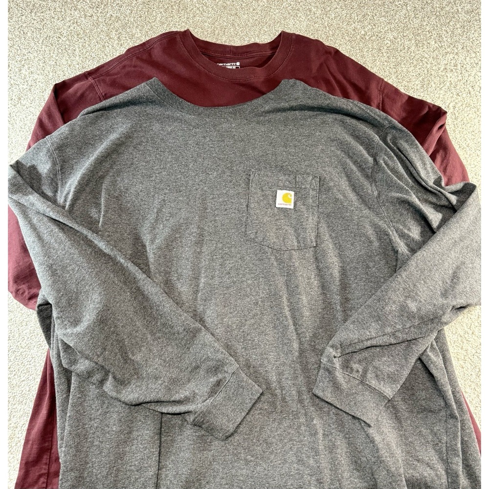Carhartt Relaxed Fit Long Sleeve Shirt Lot Of 2 Maroon Dark Gray Men's Size 4XL